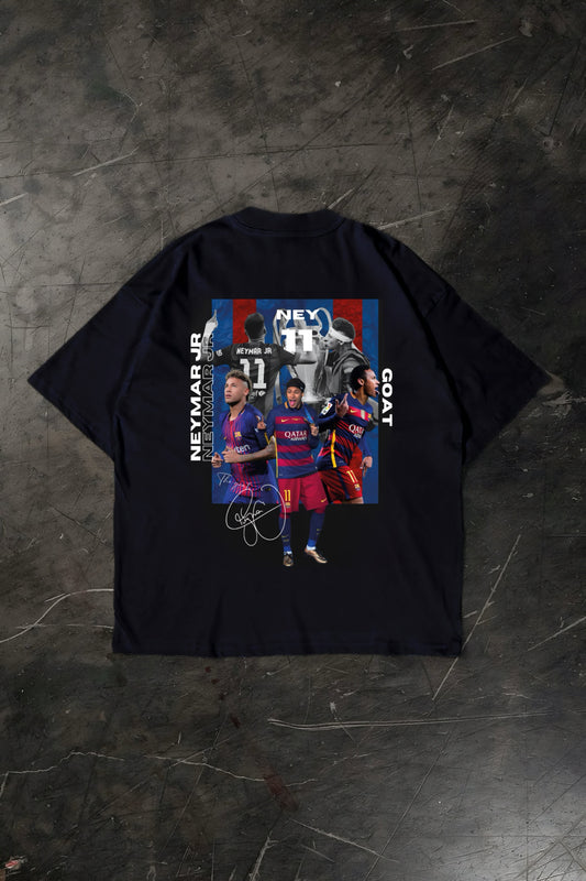 Black t-shirt with Neymar Jr graphic on a textured dark surface