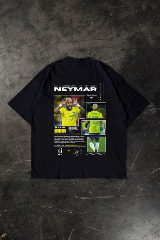 Black t-shirt with Neymar graphics on a dark textured surface